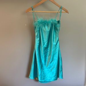 Blue Feather Mini Dress